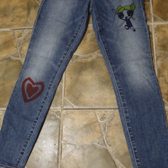 7 for all man Kind Custom Powerpuff Girls OOAK Art Work Jean High Rise Skinny 27 - Picture 6 of 15